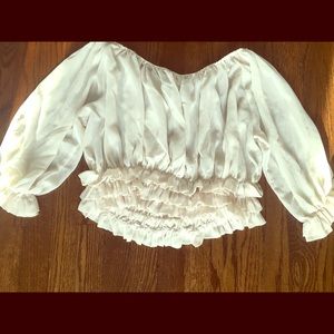 Sheer cream frill blouse